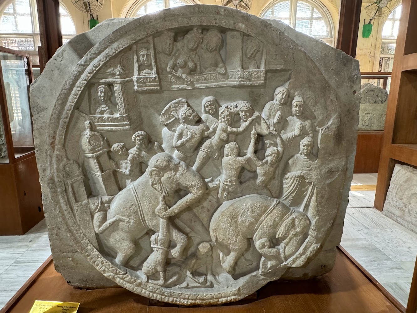 Accession 14. showing on the left a wild and destructive elephant, Nalagiri, who approaches the Buddha and instantly crouches in humility.