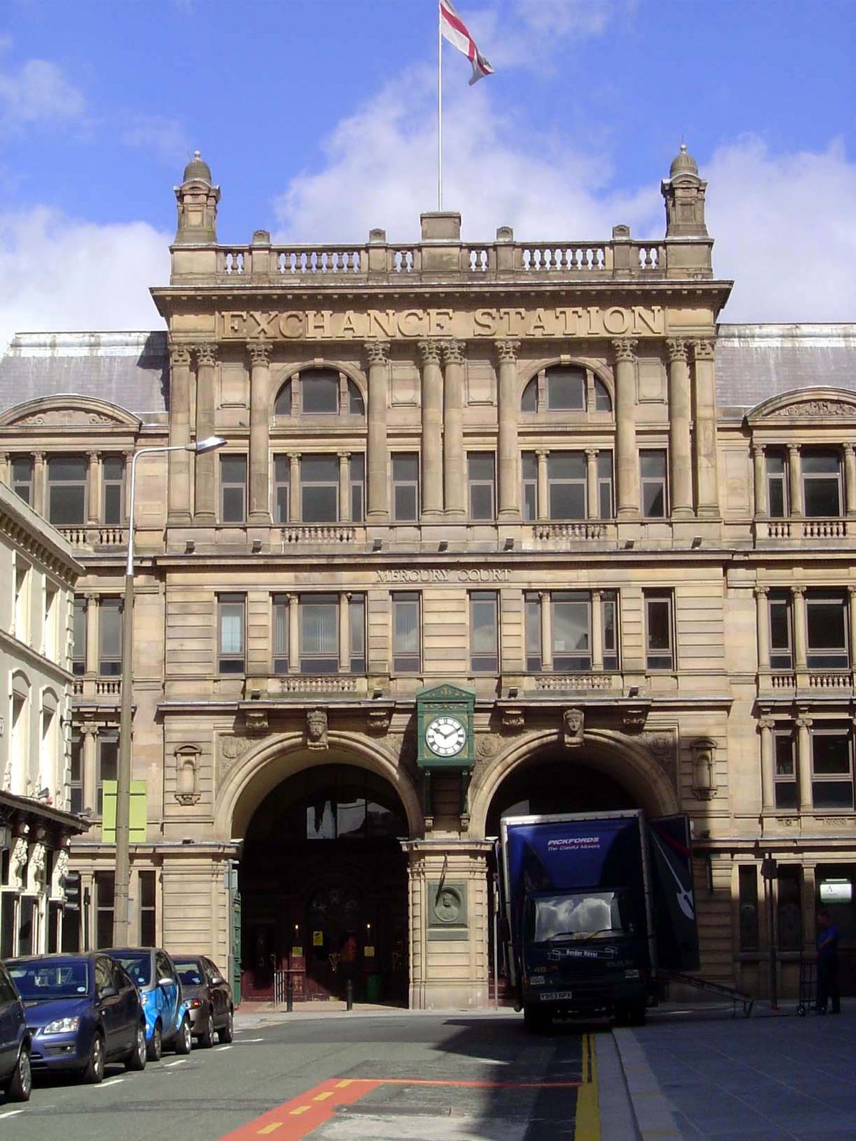 The nearby Exchange Railway station, the terminus of the Lancashire and Yorkshire Railway. This station, from 1888, was the second on the si
