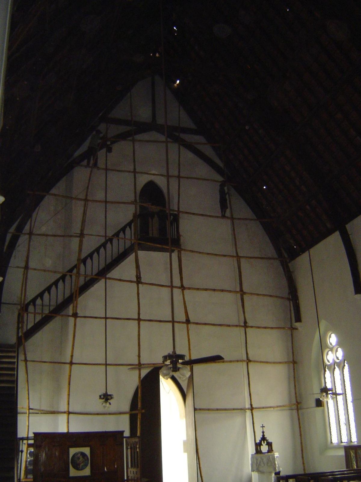 Across the street from the old courts is All Saint's Church, built in 1865 and here having its interior whitewashed. Two would-be circus art