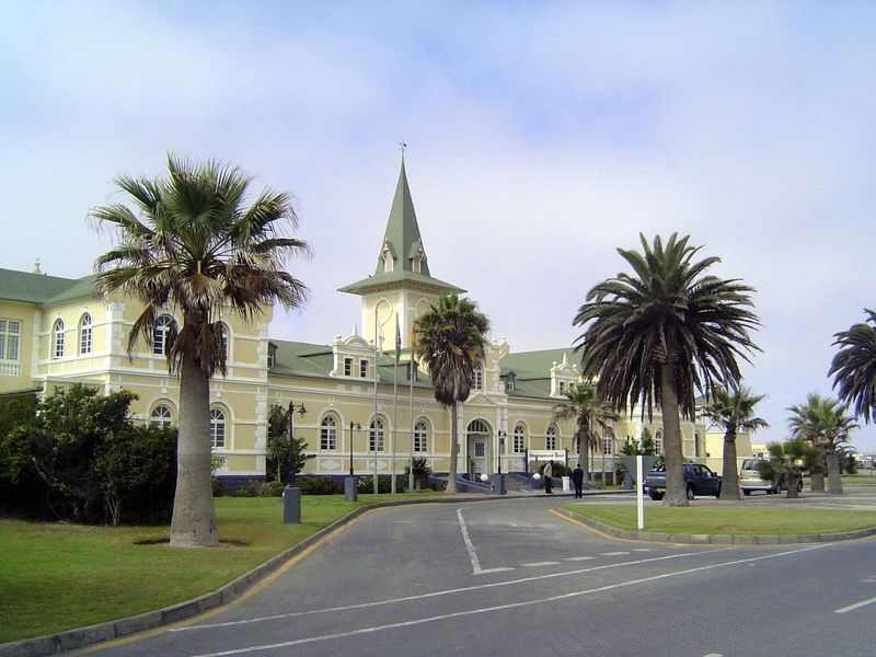 A few minutes later we arrive in Swakopmund. Here's the former railway station, now the lobby of a hotel attached to the rear. Built in 1901