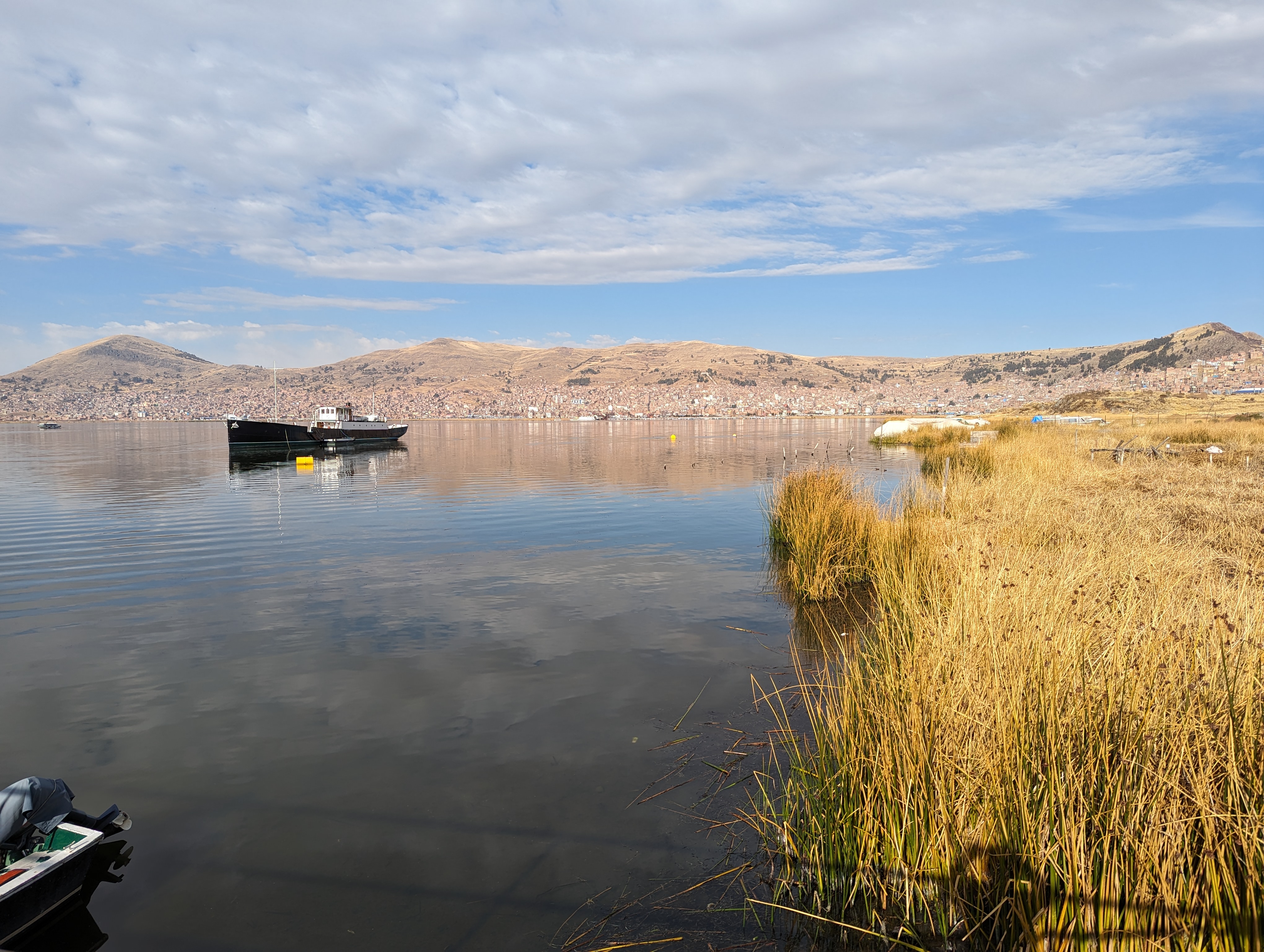 Made it to Titicaca, where the Yavari rests.  It was built in 1862 for the Peruvian Navy, but there was no railroad to Puno at that time,  s