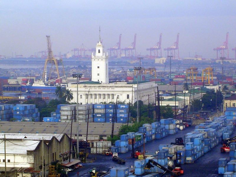 The customs building, wrapped in containers.