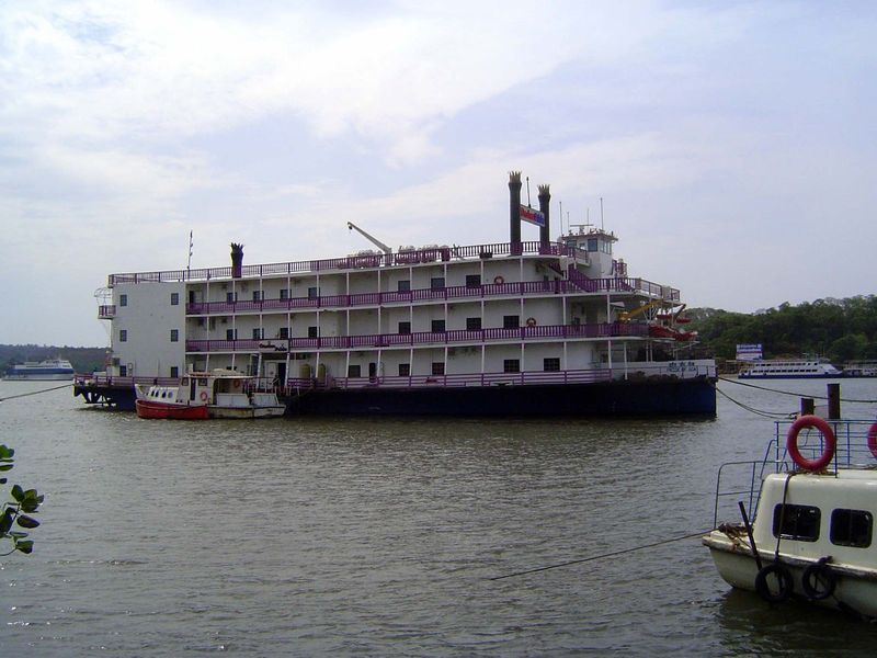 Tourists use the river, too, not as a highway but as a place for floating casinos like this Mississippi-style stern wheeler.