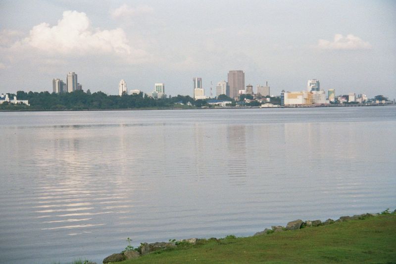 Johor Bahru, Malaysia, across the calm waters of the Selat Johor.