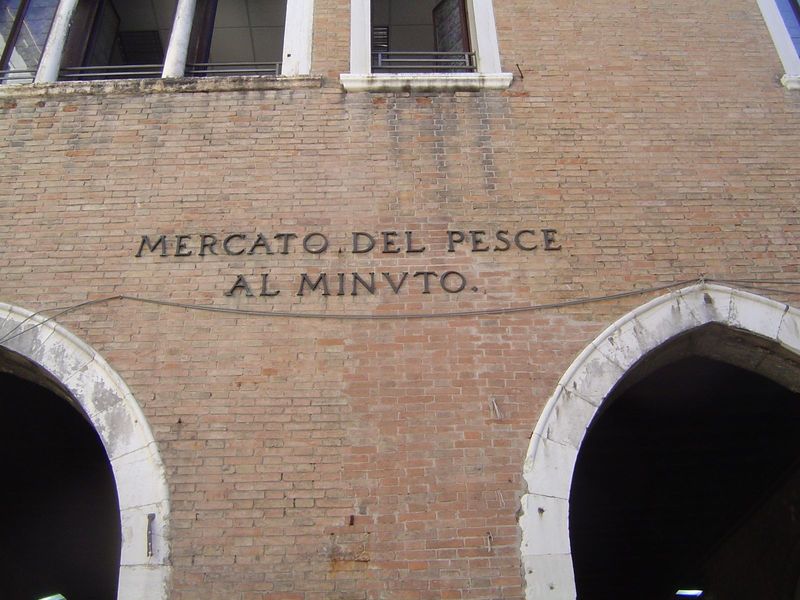 It's been here since the 14th century, but the present building, the Loggia Della Pescaria, is new, from 1907.