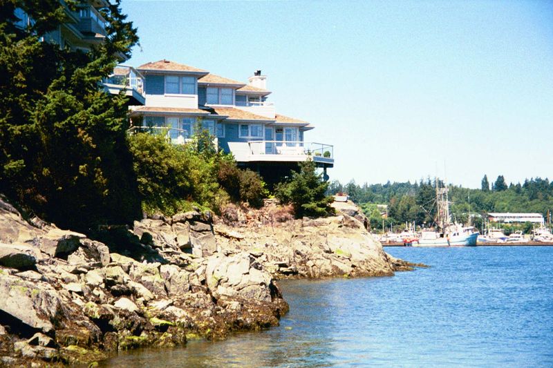 Right there, at Ganges Harbour, summer brings a steady drone of sea-planes. A rocky point is loaded with condos for dot.commers flying in fo