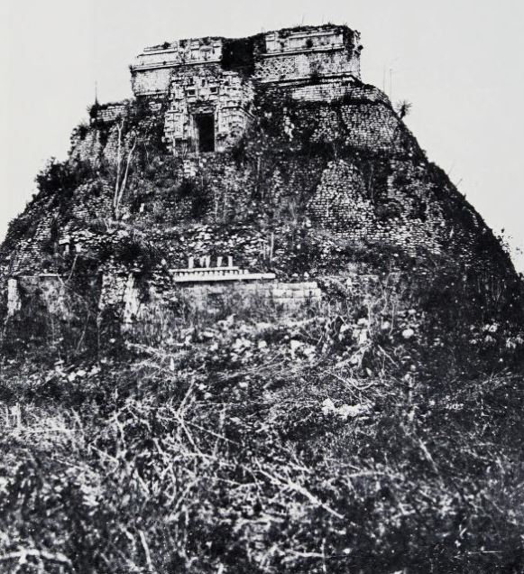 Fifty years later, D sir  Charnay published this engraving on the left of a photograph of the same pyramid.  Unless you look closely, it see