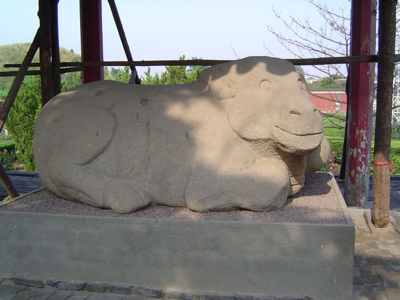 The boulders were carved into a profusion of animals that possess the vitality of paleolithic art. Here, a beatific ox.