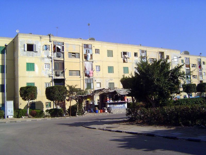 Apartment blocks with deferred maintenance.