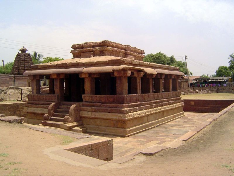 The Gaudargudi temple, dedicated to Durga and partly hidden until recent excavations. Unlike Lad Khan, it has no solid exterior walls.