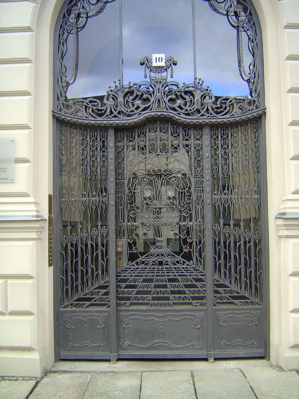 Wrought-iron entrance gate.