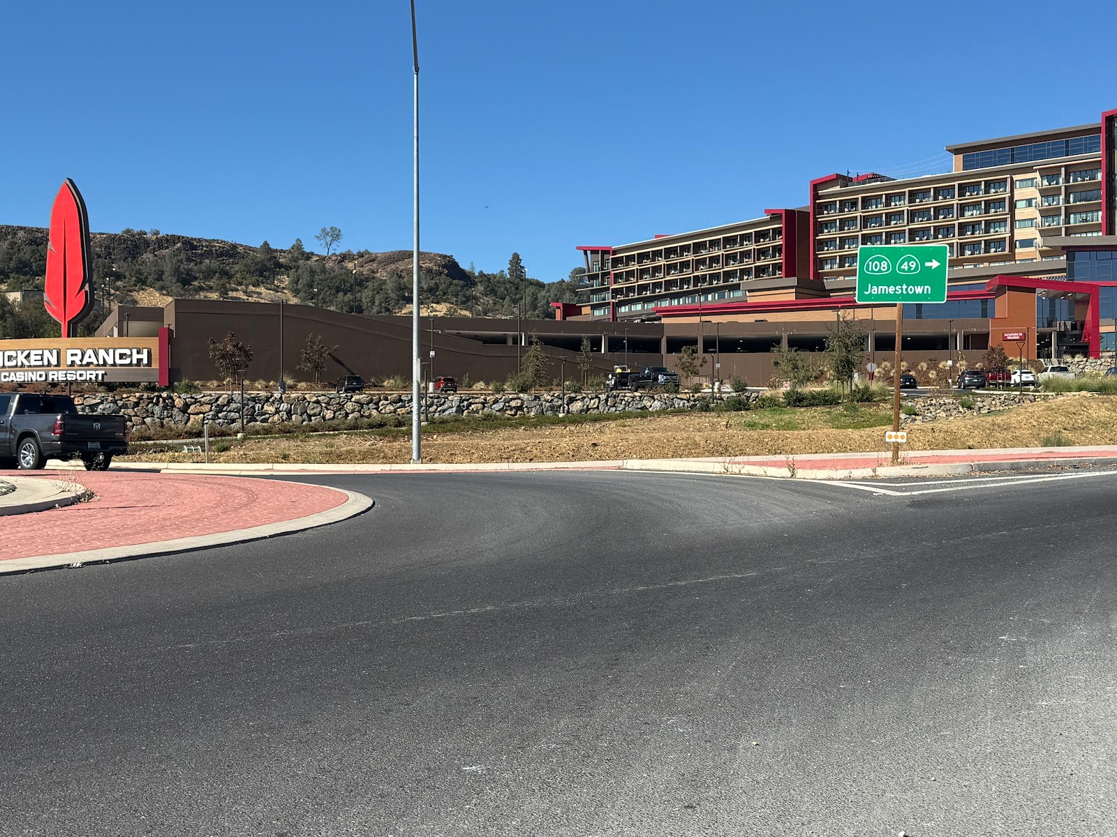 Another dozen miles and we're forced to break the bank at the Chicken Ranch Casino, here with its new 2024 hotel.