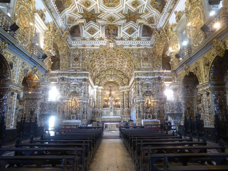 Gilt woodwork talha dourada creates a golden church igreja dourada. An American architect visiting in the 1940s wrote that "all feeling of s