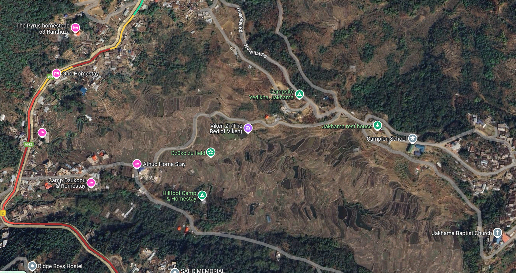 The monolith is close to the spot marked Viken Zi.  At the lower right the Jakhama Baptist Church is marked.
