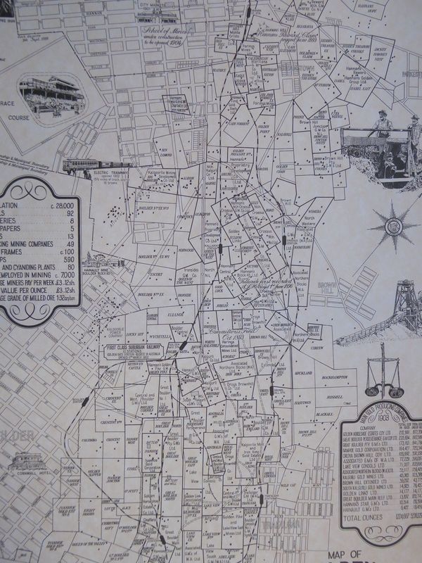 This map from 1903 shows 260 mining claims on which there were 100 headframes operating on 49 mines. Together there were 3,000 kilometers of