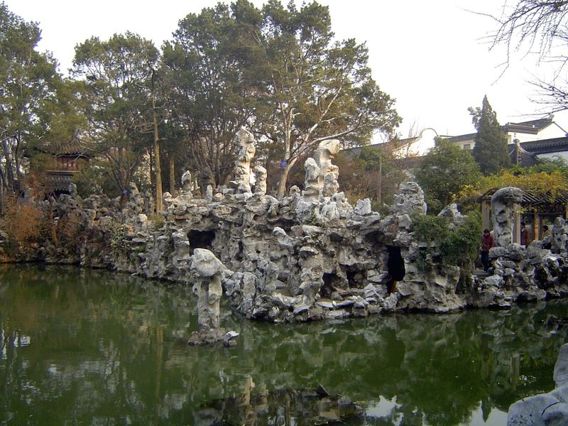 Rock and pond juxtaposed.