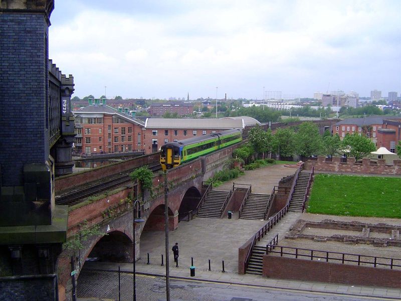 Another view of the two railroads, here at Roman Castlefield. The brick viaduct is now used by Metrolink, a commuter railroad.
