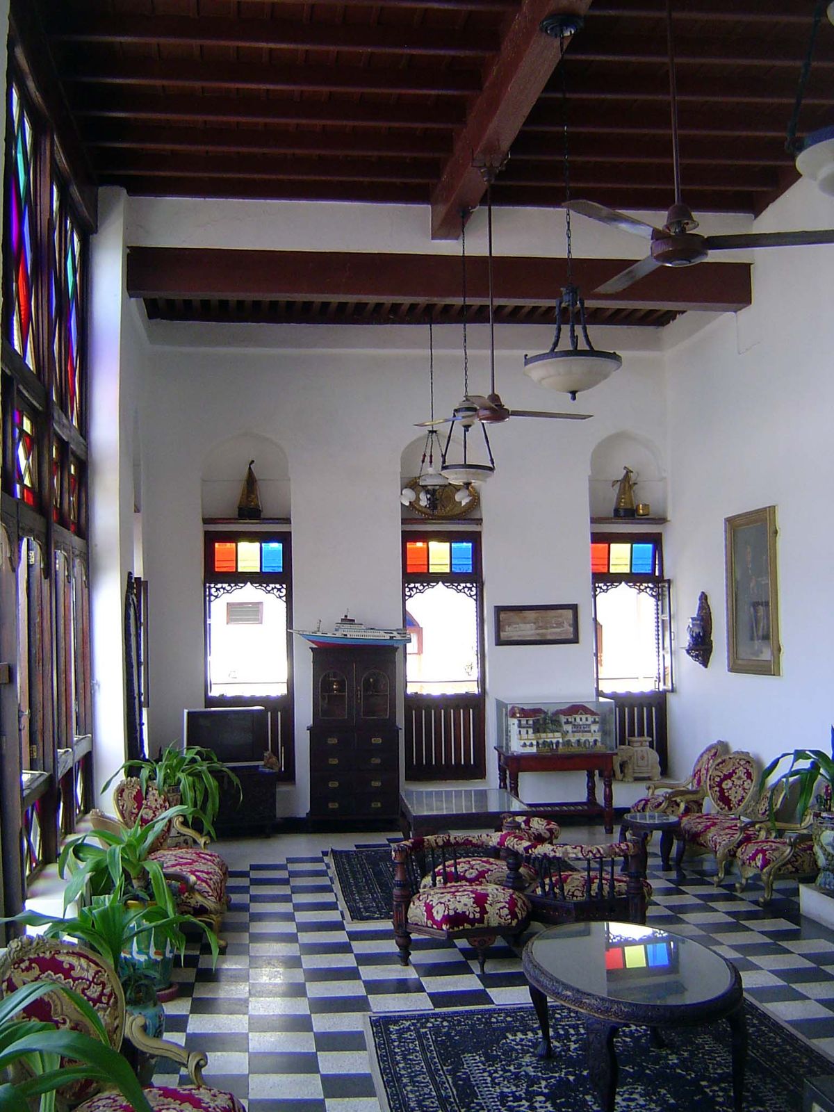 One of the formerly residential rooms fronting the sea.