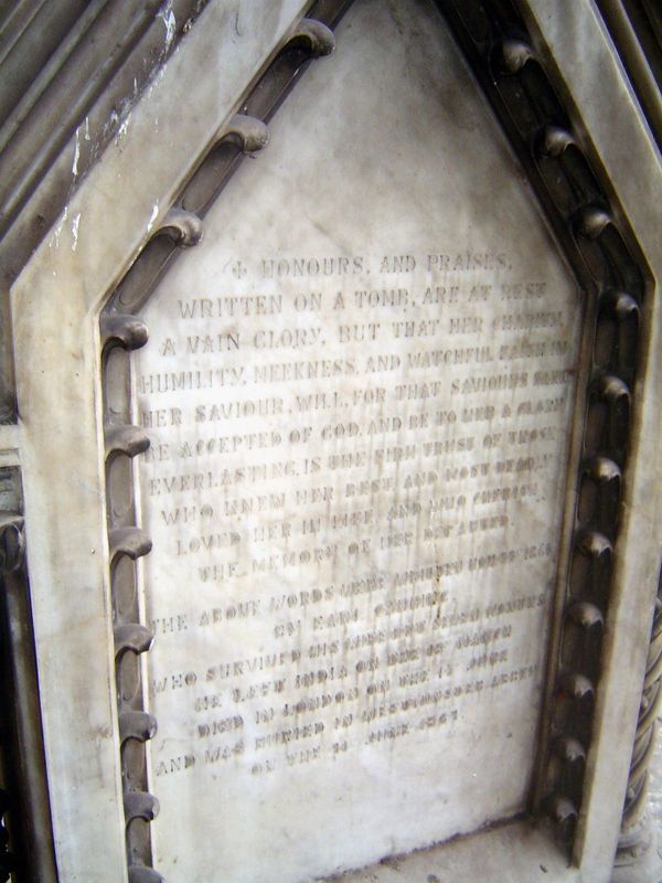 Hard to read, but a fine specimen of funerary eloquence. The text is this: "Honours and praises/ Written on a tomb are at best/ A vain glory