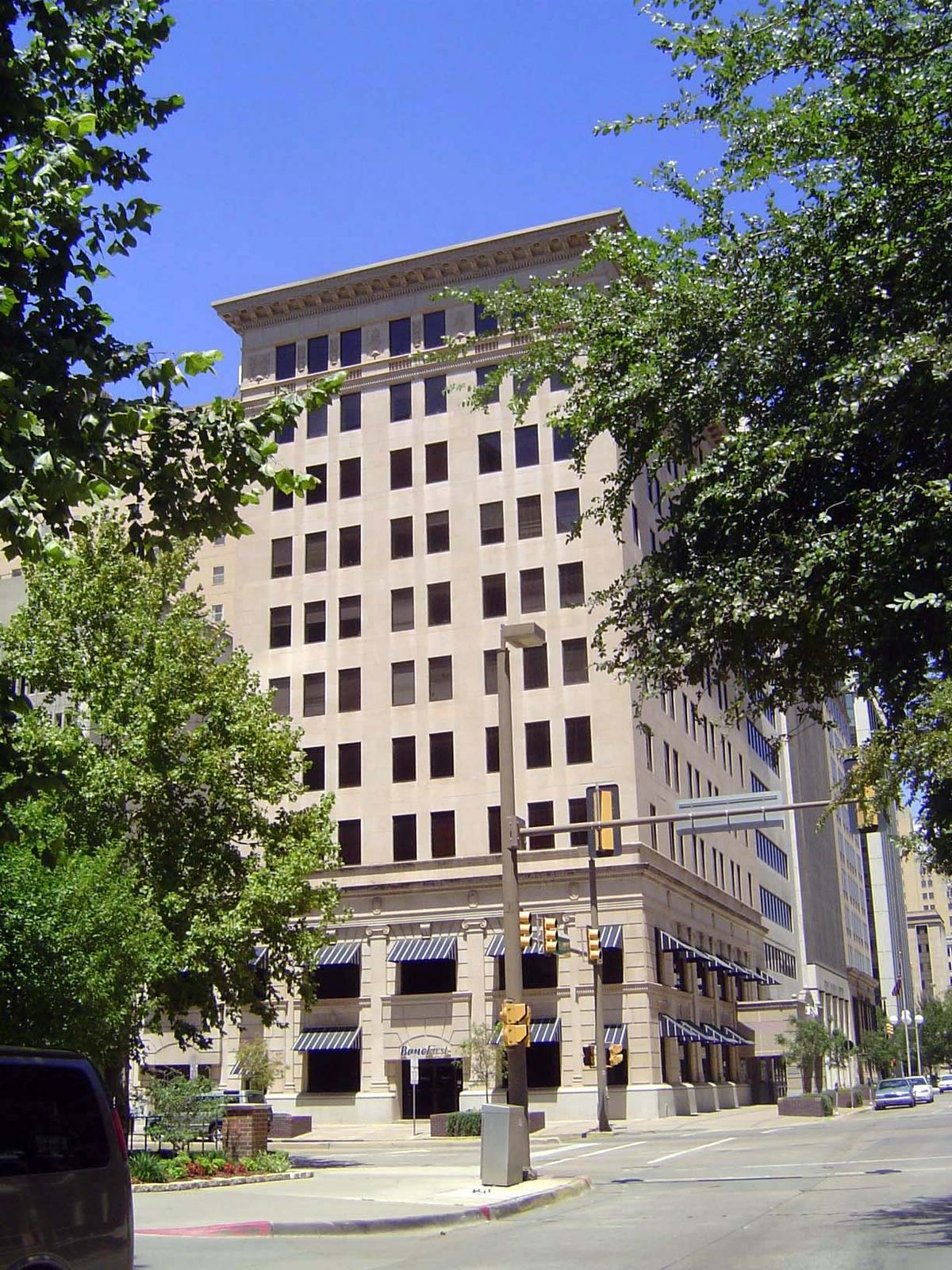 Another early tower, the Tradesmen's Bank of 1921, which has the distinction of being Oklahoma City's first building with air conditioning. 