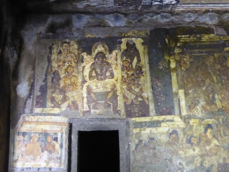 The Buddha, depicted in the Tushita heaven, is preparing to be reborn as the historical or Gautama Buddha.