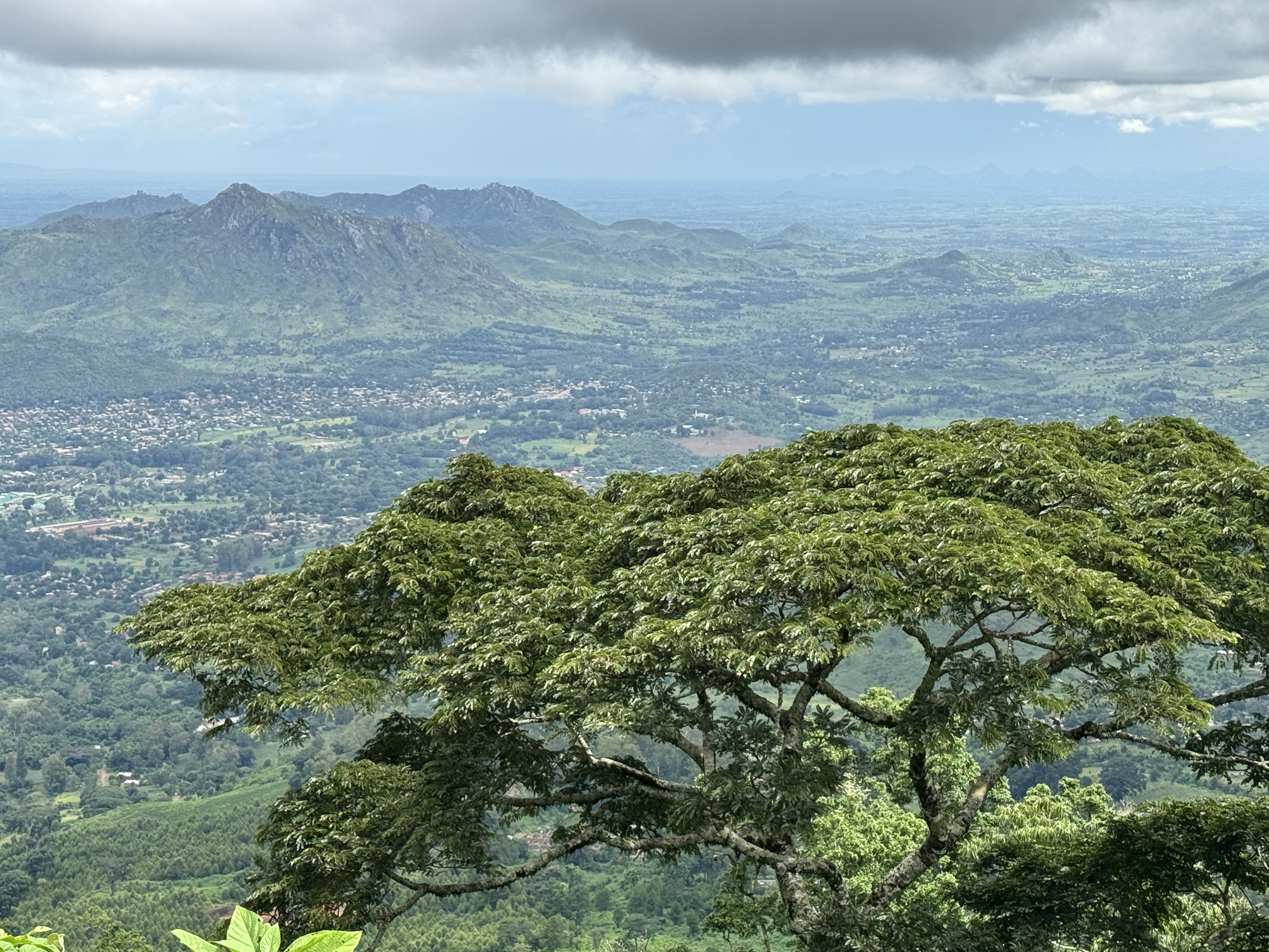 We've panned to the right but are still overlooking the Shire Highlands, pockmarked with volcanic remnants.