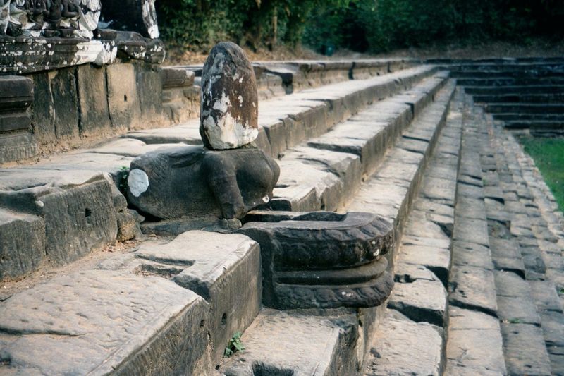Pilgrims once poured water from the main pool into this Sphinx-like outlet, from which water flowed to the eastern pool, to the left.