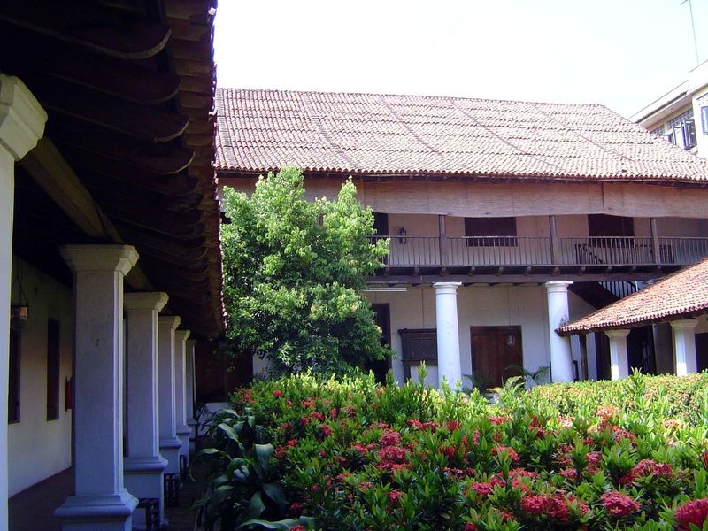 From the back of the courtyard looking toward the main building.