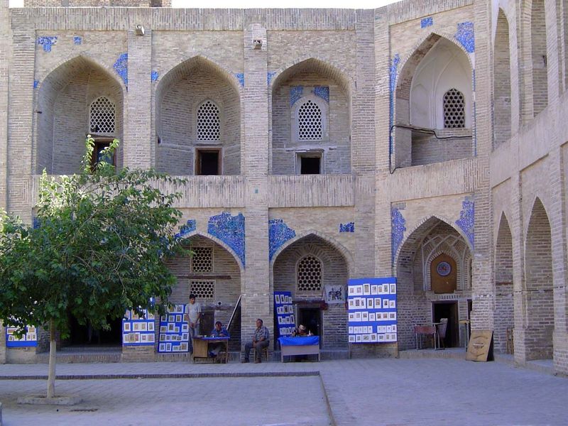 The interior, like most madrasas in Bukhara, is given over to small shops—in this case, painters of miniatures with local subjects.