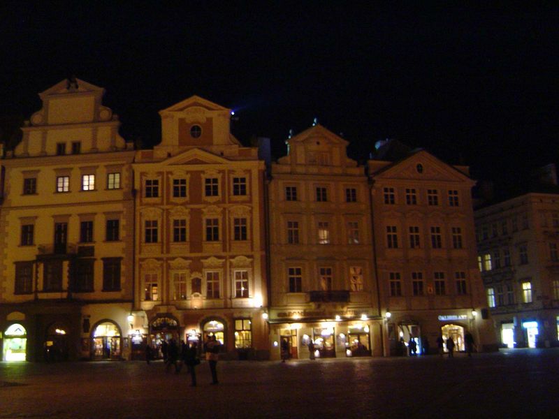 The church faces the town square, or Velke Namesti, as do these houses with Renaissance facades. The houses often have names: the one on the