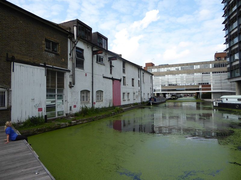 A few hundred yards upstream, the canal looks as it did before the glass boxes came.