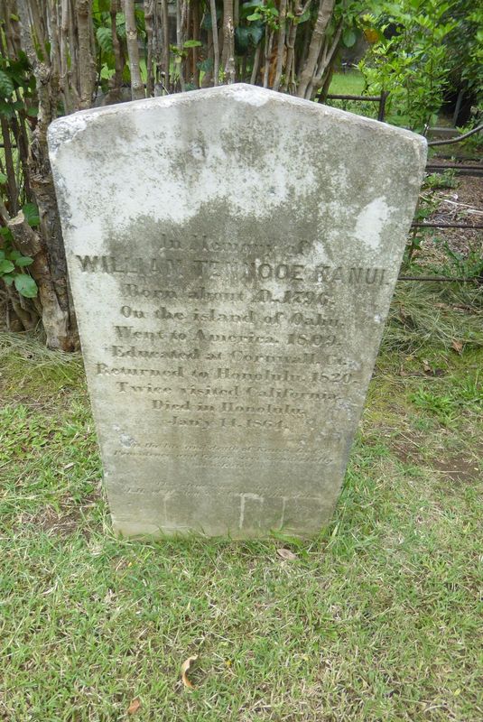 The small nearby cemetery contains this tombstone of one of the first native Hawaiian converts. Educated in the states, Kanui returned to Ha