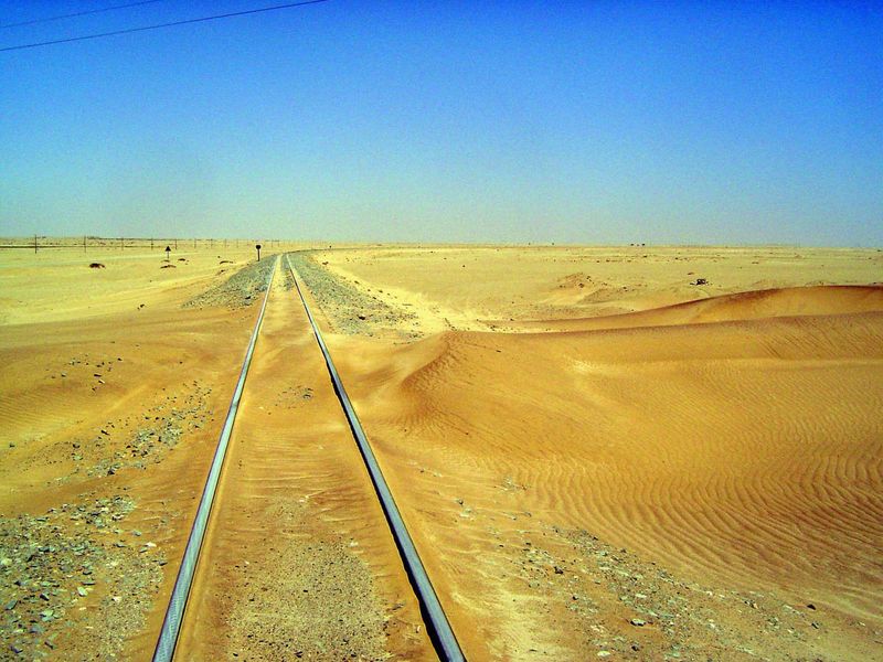 The Germans weren't deterred by a bit of sand. Here's the track they built between Walvis Bay and Swakopmund. It has branches. One line head