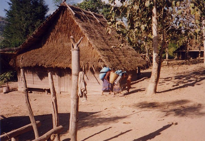 Not quite deserted: women and children walk by.