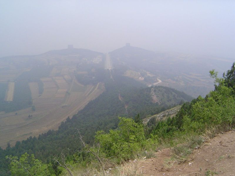 We've climbed up on Mt. Liang to view Qianling. It's the burial place of the Emperor Gaozong d. 684 and of China's only ruling empress, the 