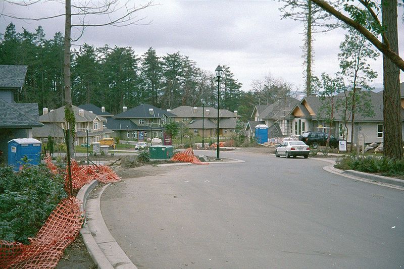 Farther back, homes cluster on what had been the property attached to a large house from the 1930s. It was removed.