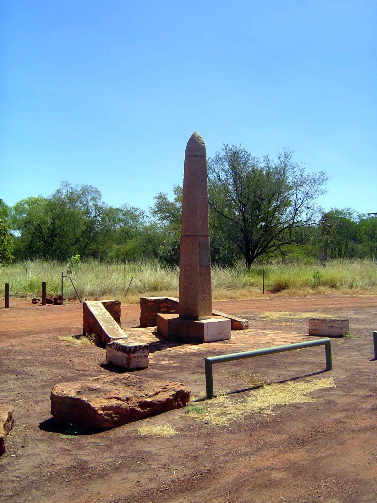 Farther up the road, an obelisk.
