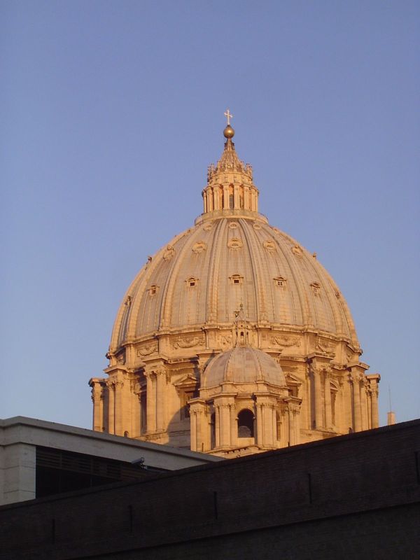 Time for an upgrade, with the cylinder, dome, and lantern of St. Peter's, all obvious descendants of the Tempietto. There were many hands in