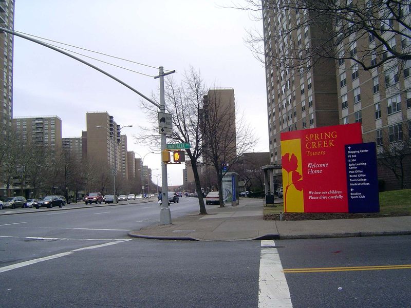 Compression reaches out to the outer boroughs. Here: Starrett City, built in 1976 and the biggest public-housing project in the country. Not