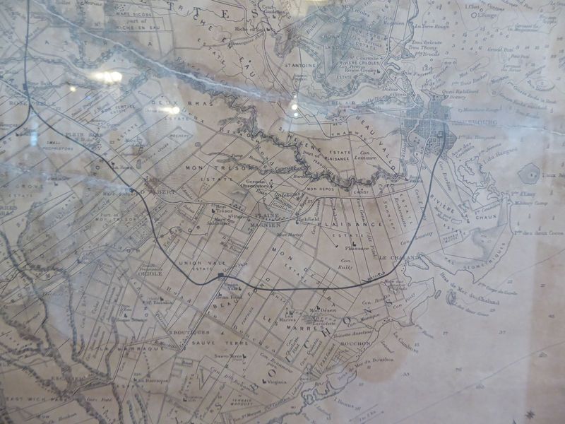 That's Mahébourg over at the east end of the railroad from Port Louis. The map shows how the French and British governments parcelled most o