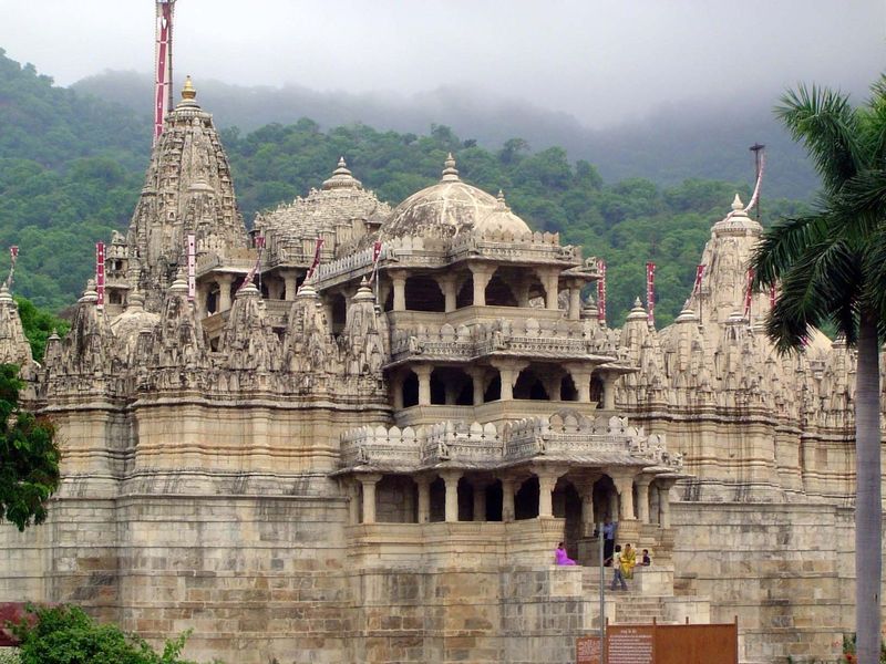 Like most Jain temples, the exterior wall is severe, only the roof hinting at the exuberance of the interior. The floor plan is a square 200
