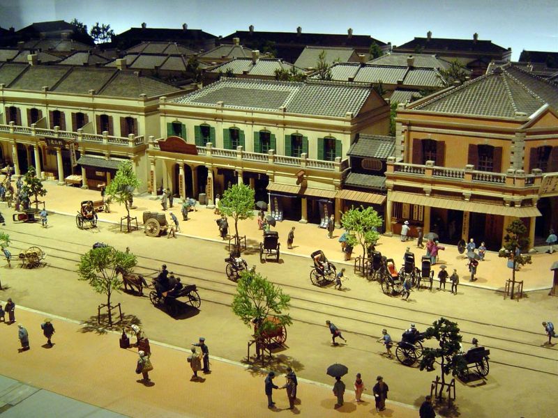 Another view, also from a model in the Edo-Tokyo Museum. It shows not only the buildings, but rickshaws, apparently invented here just befor