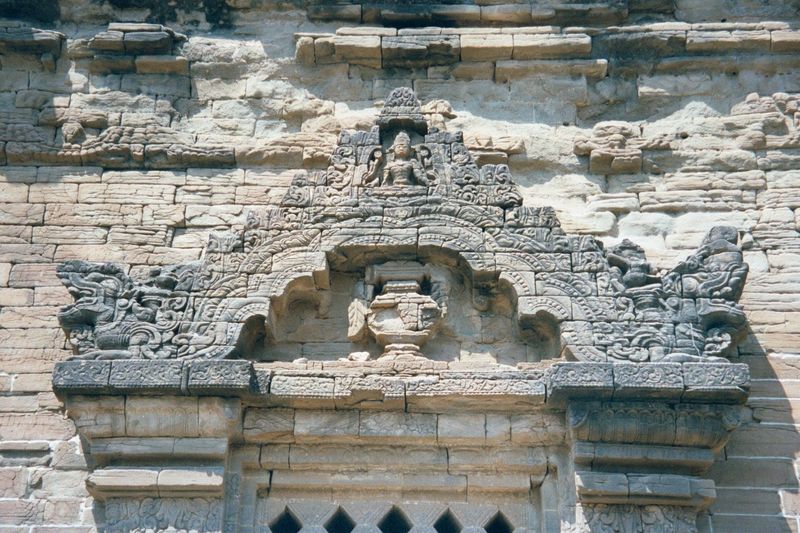 The temple originally had a porch, but it's been destroyed. Here, the pediment fronting the surviving entrance hall.