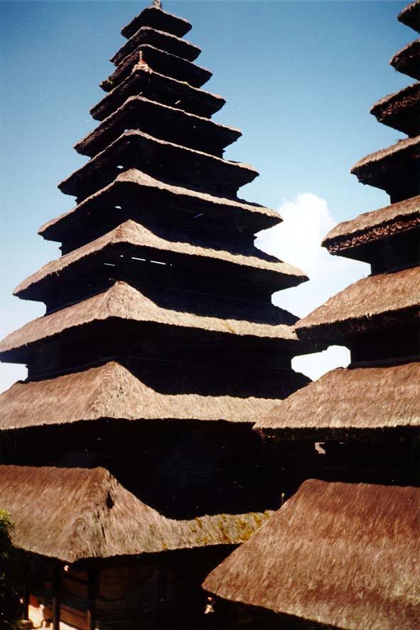 Close-up of the tiered roofs.