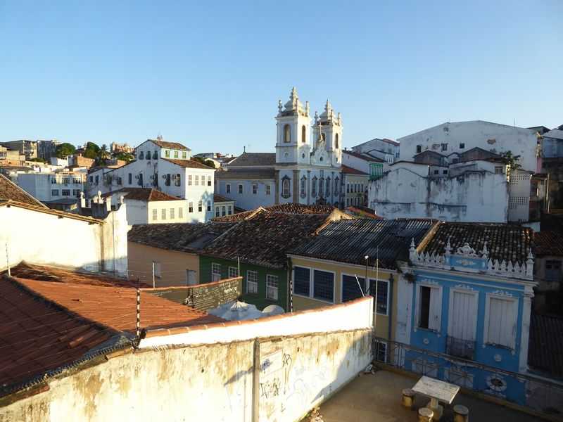 We're peeking over the topographic notch and toward the church of Nossa Senhora do Rasario do Pretos, or Our Lady of the Rosary of the Black