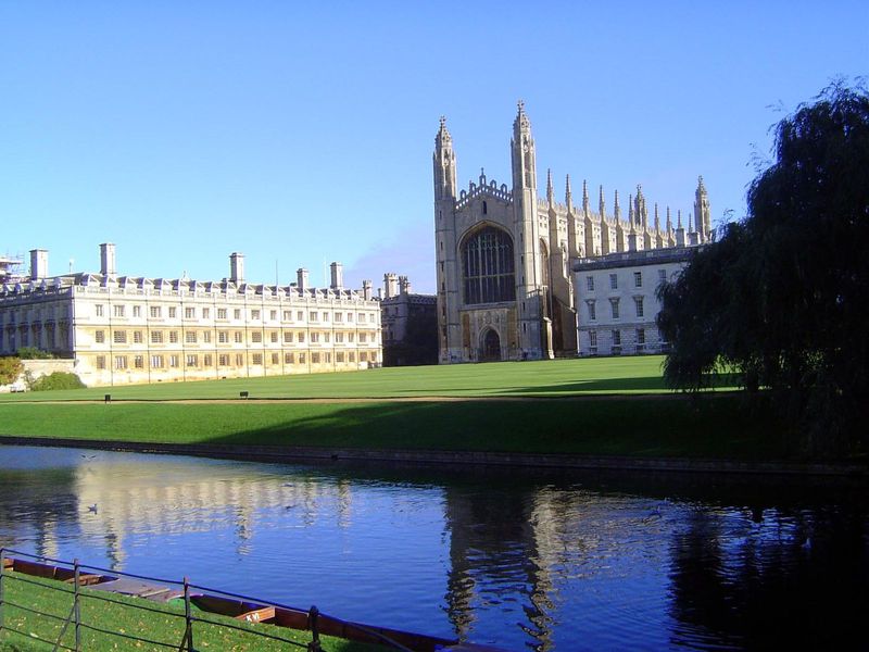 From the Cam back toward the chapel and Gibbs Building on the right.