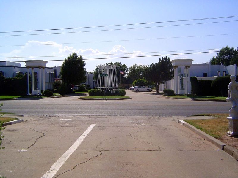 Here it is, deep in the Grecian mode and seen from across May Avenue.