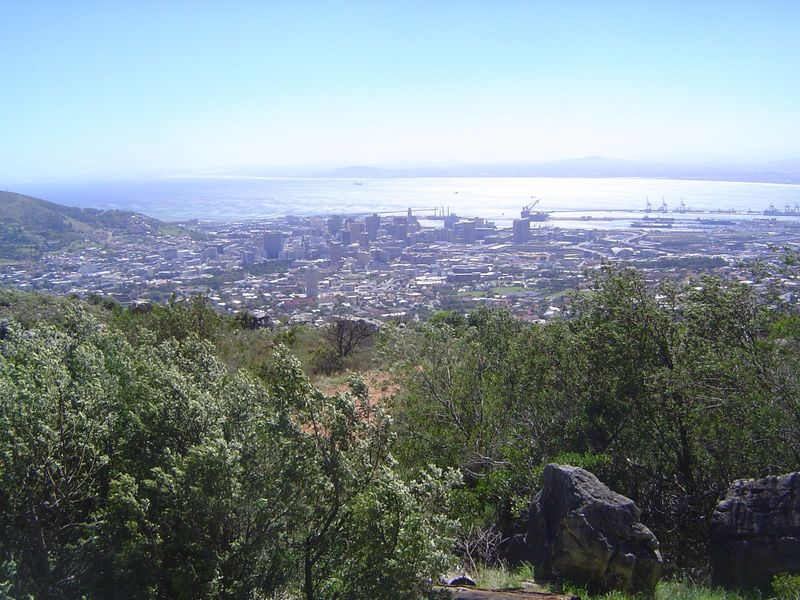 The view from the lower slope of Table Mountain. Topographic confinement is probably a blessing for cities, otherwise tempted to sprawl. Cap