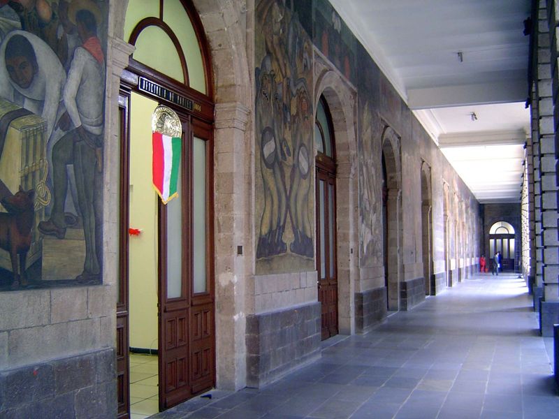 The walls are covered with 235 murals painted in the 1920s by Diego Rivera.