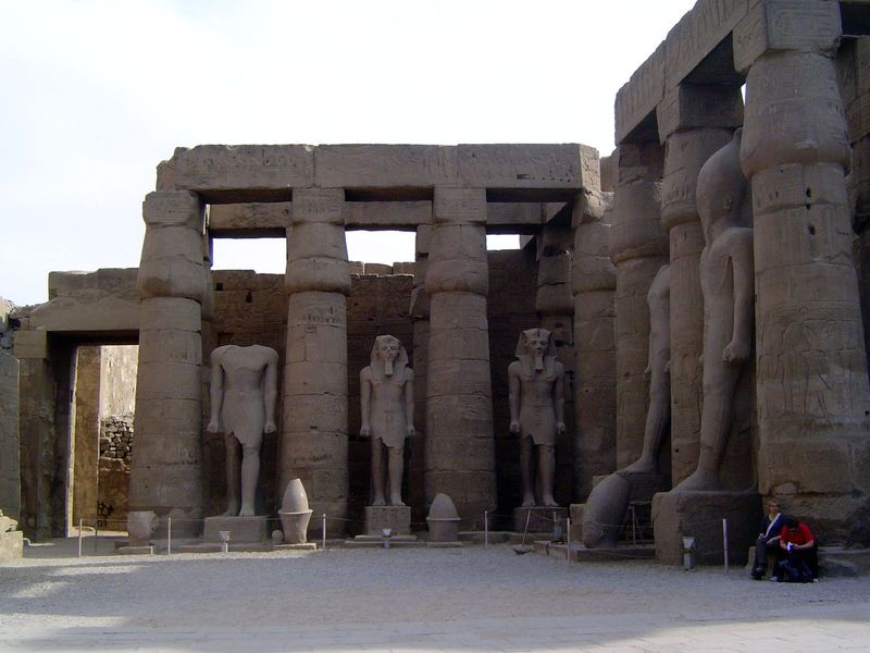 The view here is to the east, with images of Amenhotep III alternative name Amenophis III, who was usurped by Rameses II.